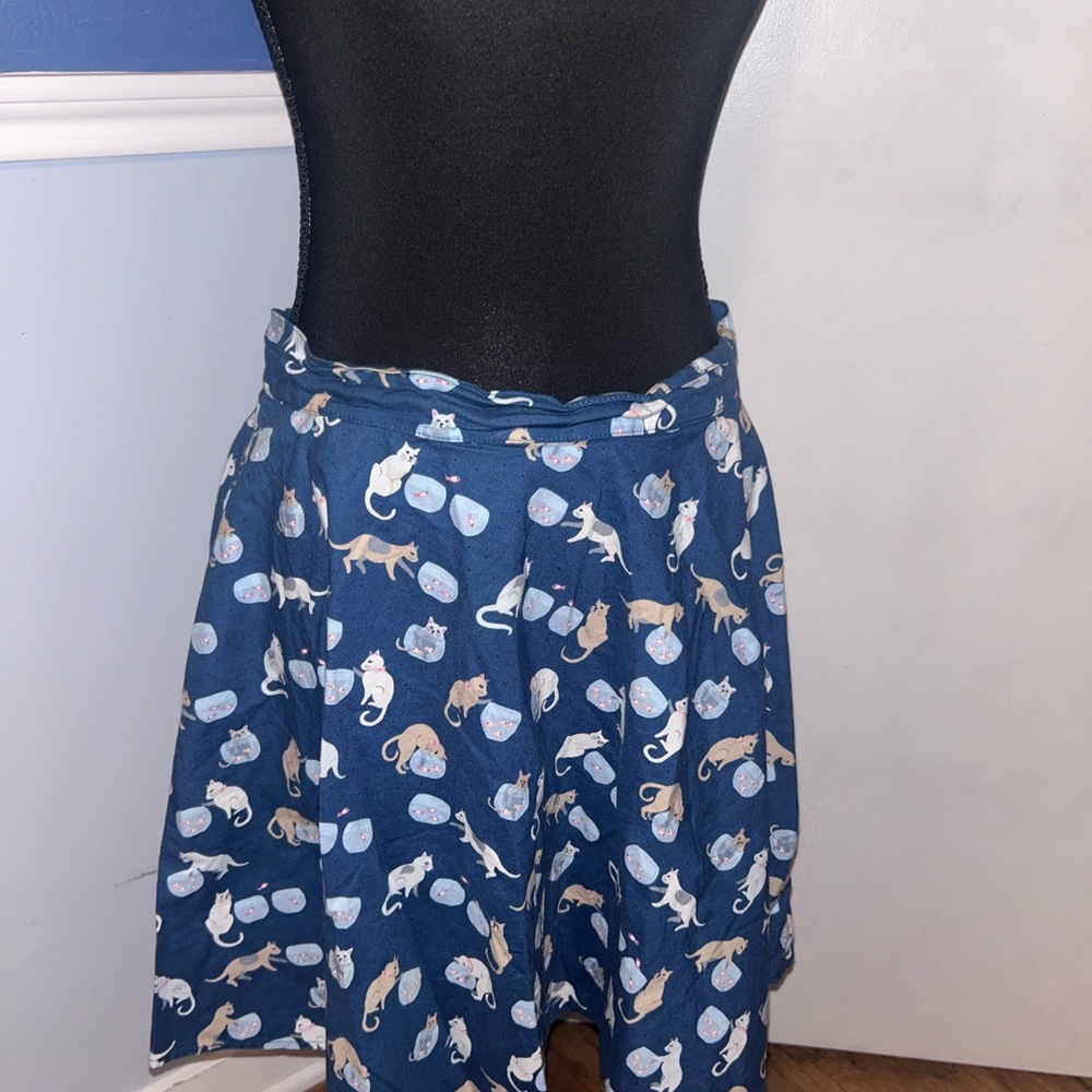 Retrolicious Navy Cat Pattern Skirt